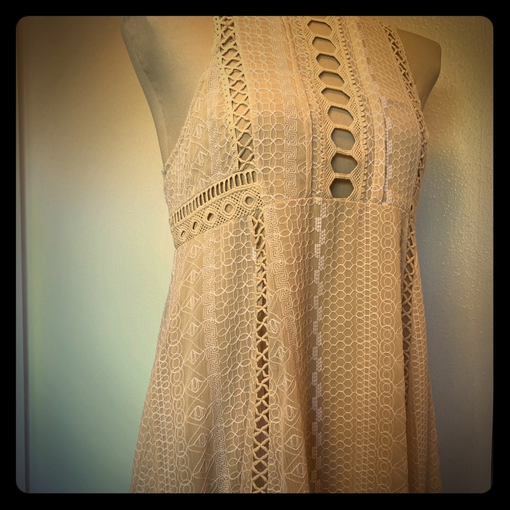 Free People white stiching  with cream lace Dress
